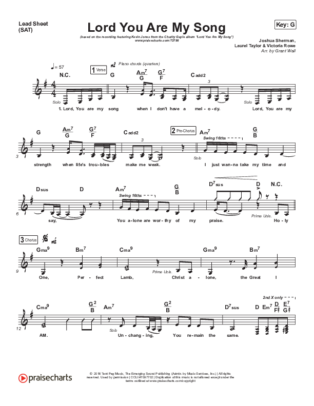 Lord You Are My Song Lead Sheet (SAT) (Charity Gayle / Kevin Jones)