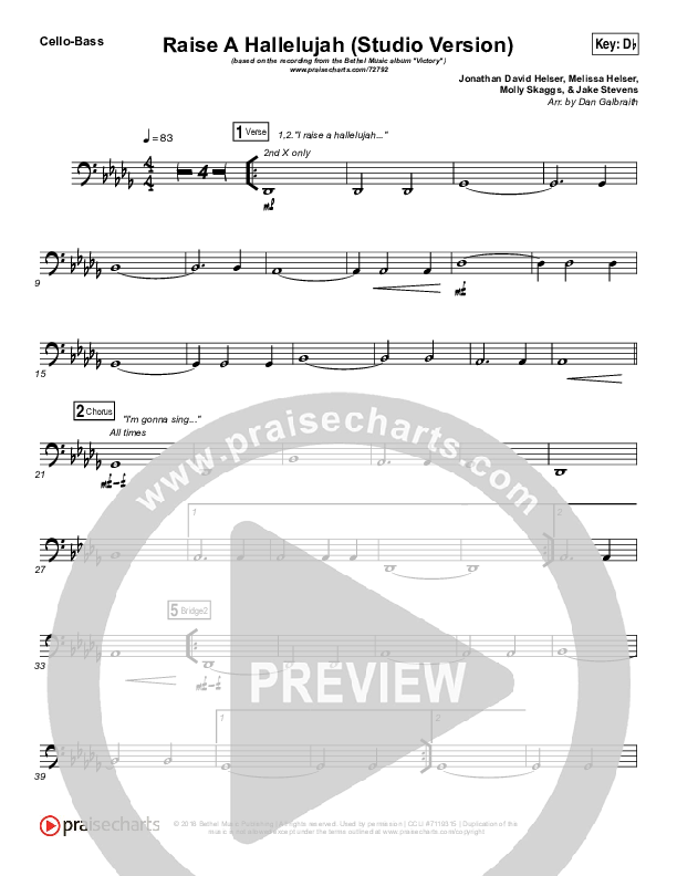 Raise A Hallelujah (Studio) Cello/Bass (Bethel Music)