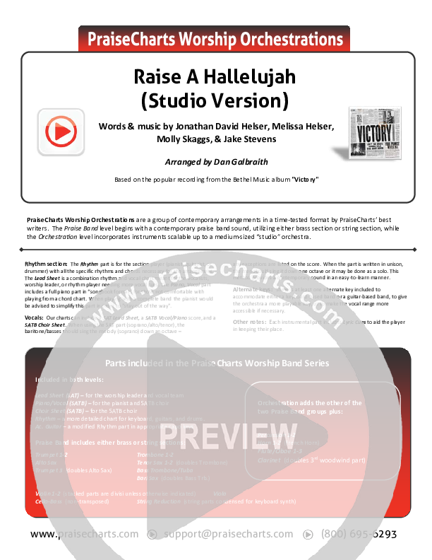 Raise A Hallelujah (Studio) Cover Sheet (Bethel Music)