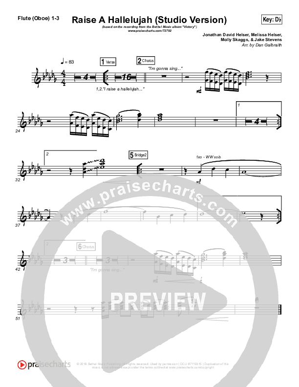Raise A Hallelujah (Studio) Flute/Oboe 1/2/3 (Bethel Music)