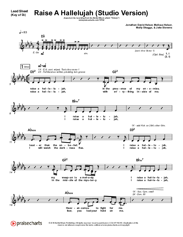 Raise A Hallelujah (Studio) Lead Sheet (Melody) (Bethel Music)