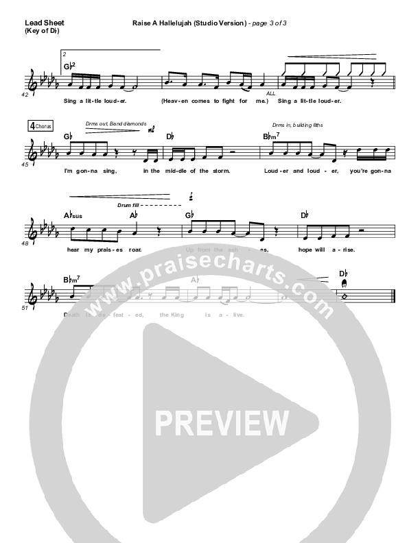 Raise A Hallelujah (Studio) Lead Sheet (Melody) (Bethel Music)