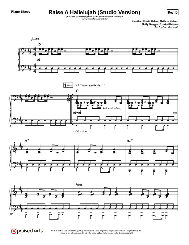 Raise A Hallelujah (Studio) Piano Sheet (Bethel Music)