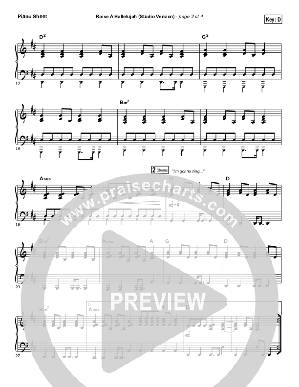 Raise A Hallelujah (Studio) Piano Sheet (Bethel Music)