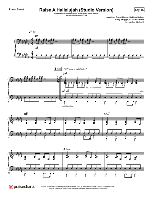 Raise A Hallelujah (Studio) Piano Sheet (Bethel Music)