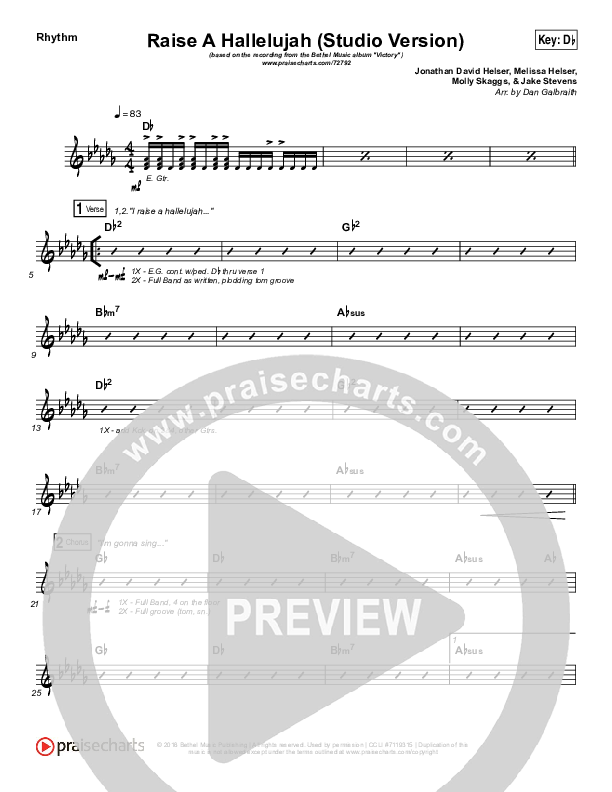 Raise A Hallelujah (Studio) Rhythm Chart (Bethel Music)