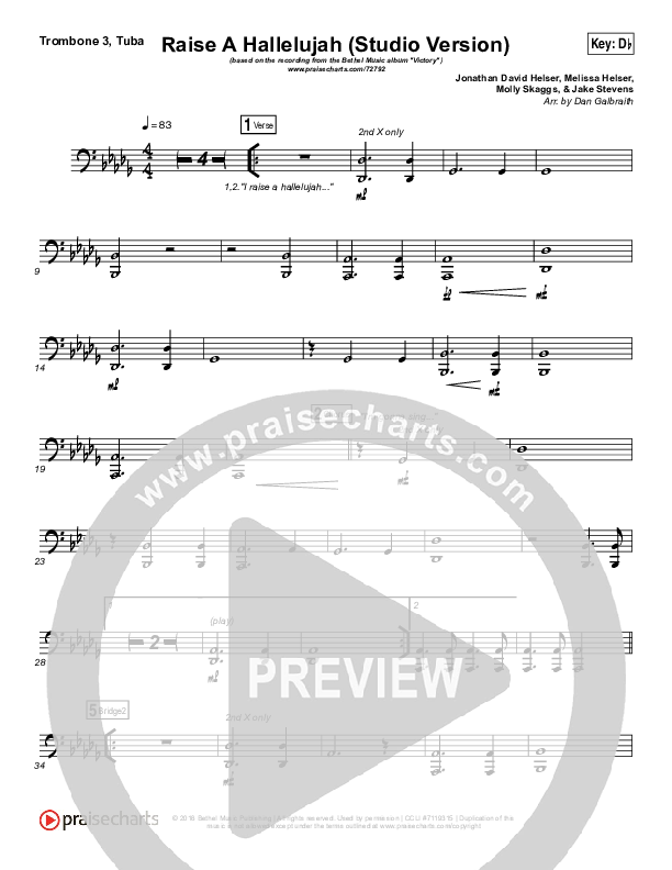 Raise A Hallelujah (Studio) Trombone 3/Tuba (Bethel Music)