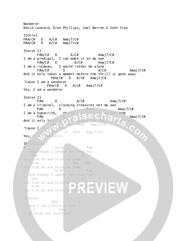 Wanderer Chords & Lyrics (David Leonard)