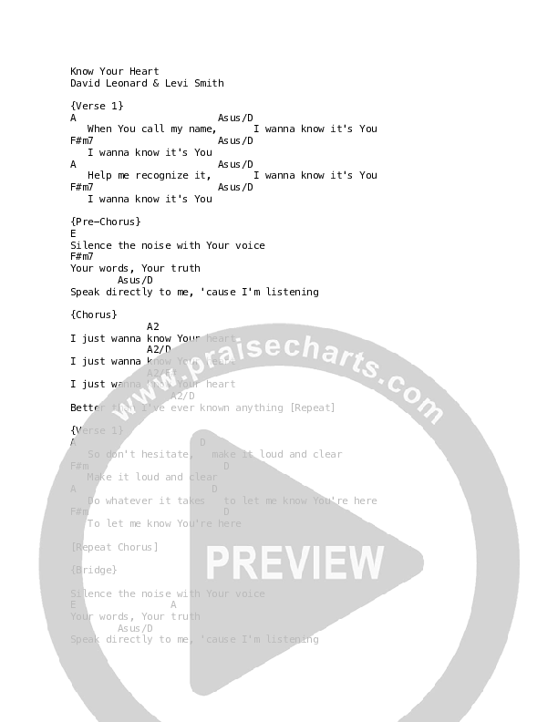 Know Your Heart Chords & Lyrics (David Leonard)