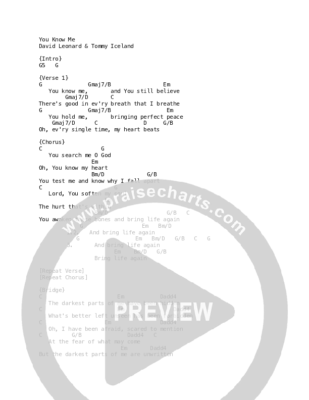 You Know Me Chords & Lyrics (David Leonard)