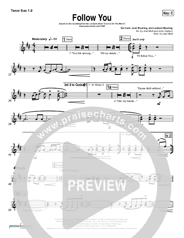 Follow You Tenor Sax 1/2 (Leeland)