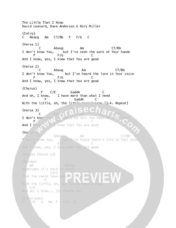 The Little That I Know Chords & Lyrics (David Leonard)