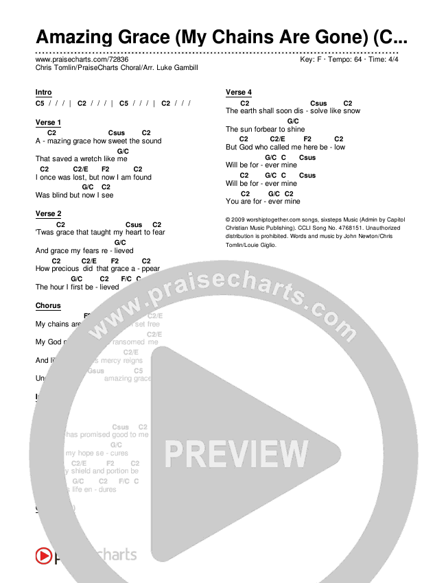 Amazing Grace (My Chains Are Gone) (Choral Anthem SATB) Chords & Lyrics (Chris Tomlin / Arr. Luke Gambill)