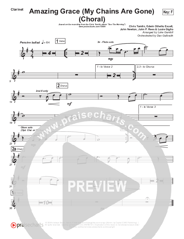 Amazing Grace (My Chains Are Gone) (Choral Anthem SATB) Wind Pack (Chris Tomlin / Arr. Luke Gambill)