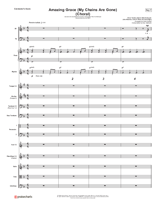 Amazing Grace (My Chains Are Gone) (Choral Anthem SATB) Conductor's Score (Chris Tomlin / Arr. Luke Gambill)