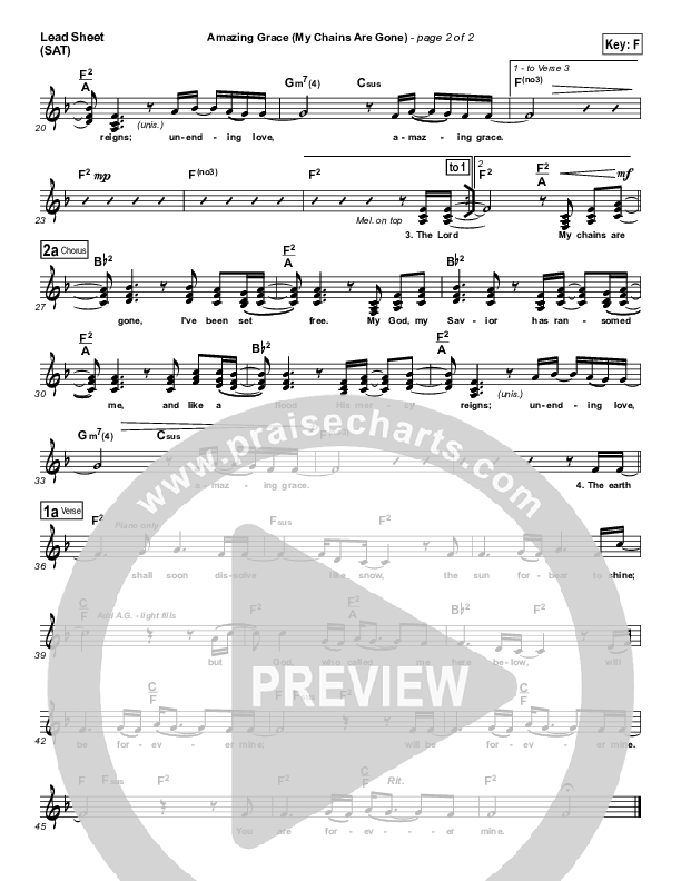 Amazing Grace (My Chains Are Gone) (Choral Anthem SATB) Lead Sheet (SAT) (Chris Tomlin / Arr. Luke Gambill)