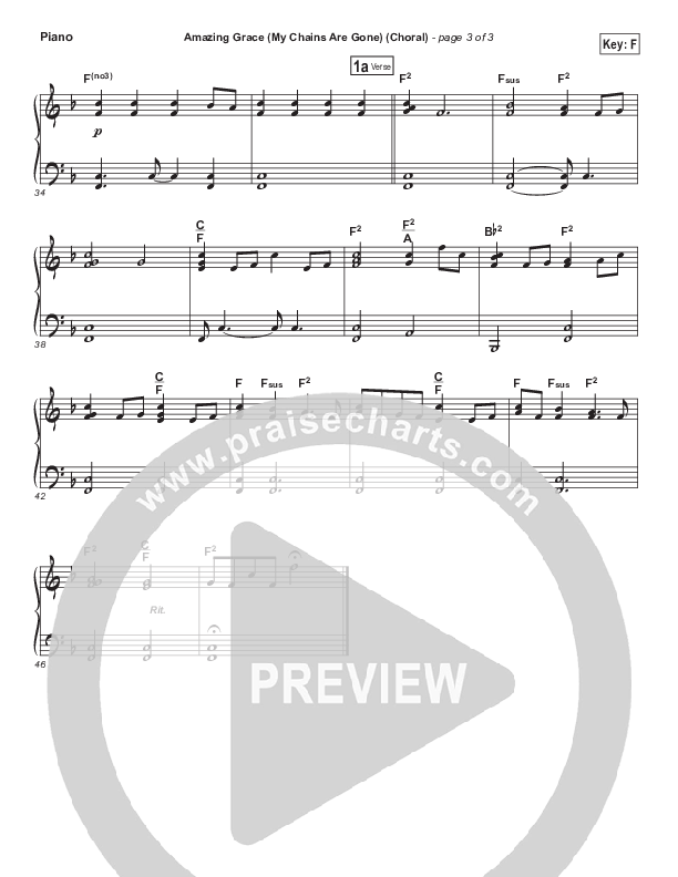 Amazing Grace (My Chains Are Gone) (Choral Anthem SATB) Piano Sheet (Chris Tomlin / Arr. Luke Gambill)