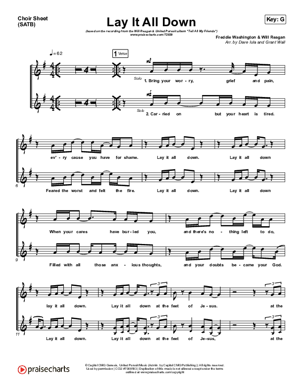 Lay It All Down (At The Feet Of Jesus) Choir Sheet (SATB) (Will Reagan / United Pursuit)