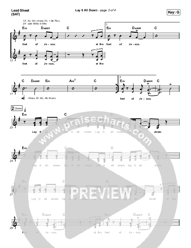 Lay It All Down (At The Feet Of Jesus) Lead Sheet (SAT) (Will Reagan / United Pursuit)
