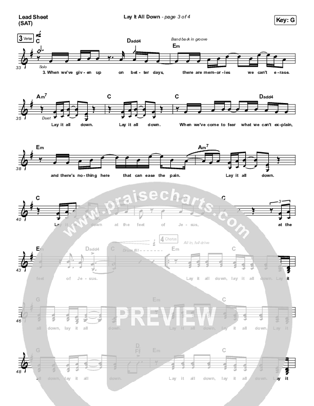 Lay It All Down (At The Feet Of Jesus) Lead Sheet (SAT) (Will Reagan / United Pursuit)