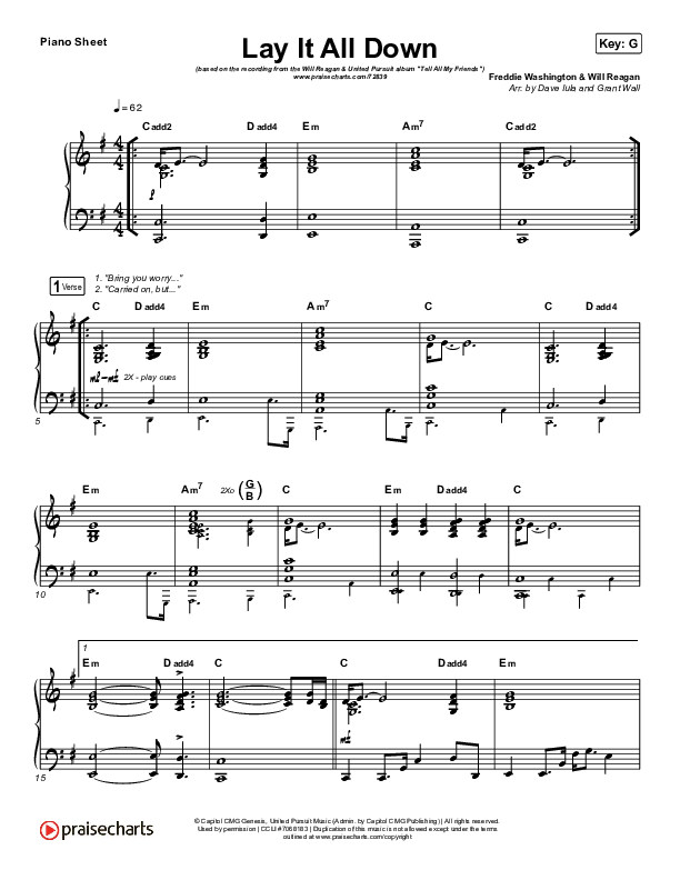 Lay It All Down (At The Feet Of Jesus) Piano Sheet (Will Reagan / United Pursuit)
