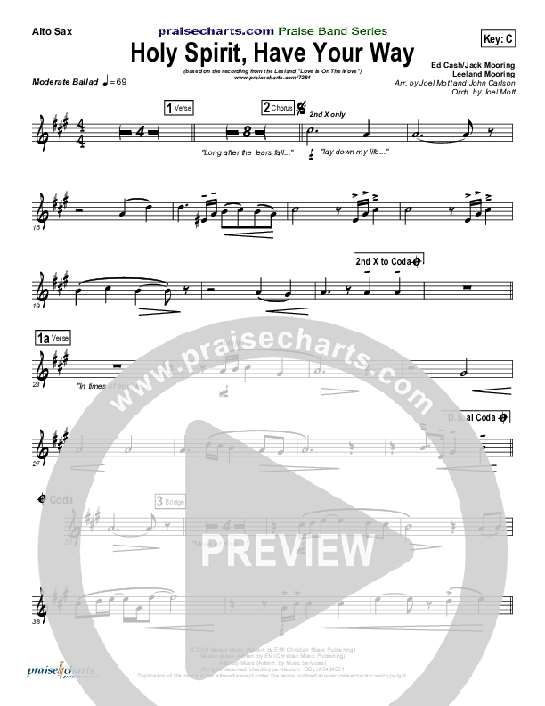 Holy Spirit Have Your Way Alto Sax (Leeland)