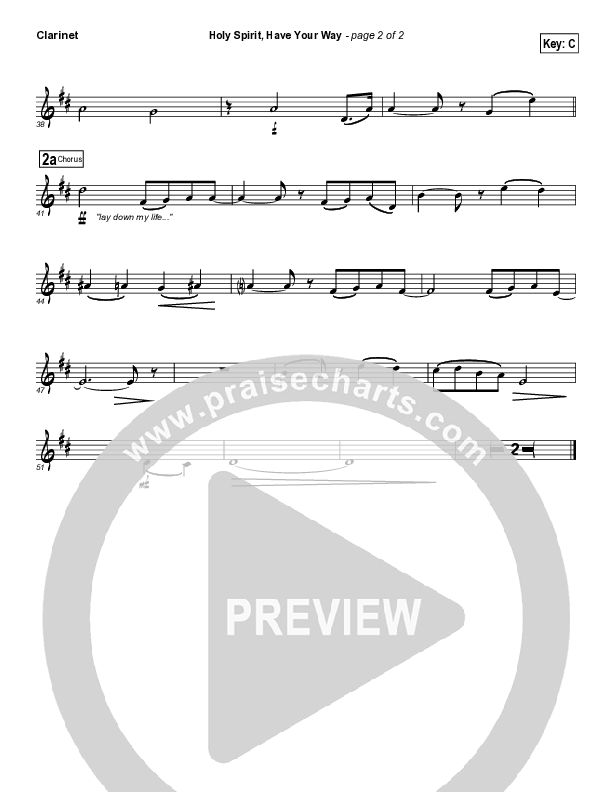 Holy Spirit Have Your Way Clarinet (Leeland)