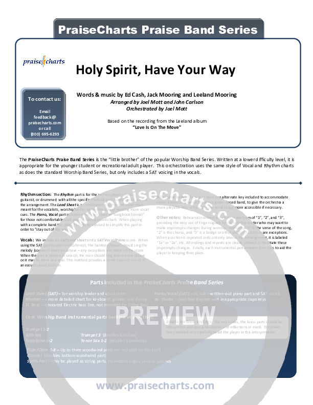 Holy Spirit Have Your Way Cover Sheet (Leeland)