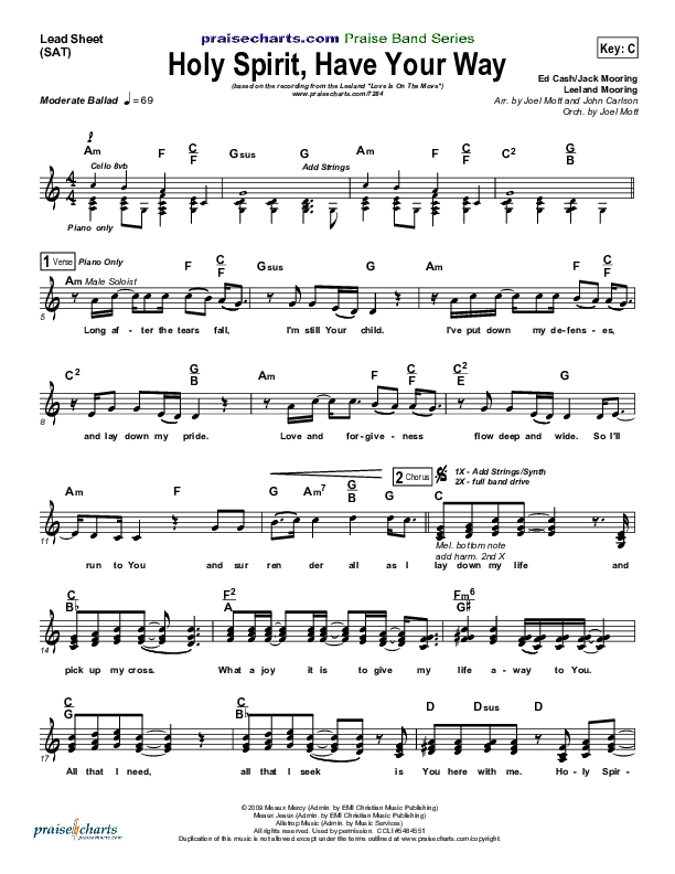 Holy Spirit Have Your Way Lead Sheet (SAT) (Leeland)