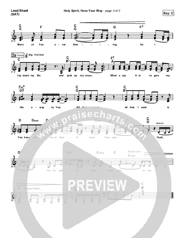 Holy Spirit Have Your Way Lead Sheet (SAT) (Leeland)