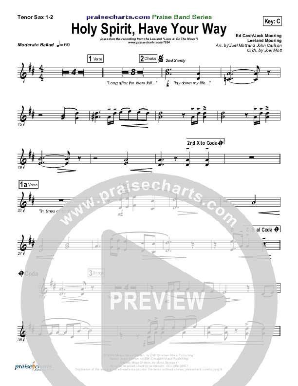 Holy Spirit Have Your Way Tenor Sax 1/2 (Leeland)