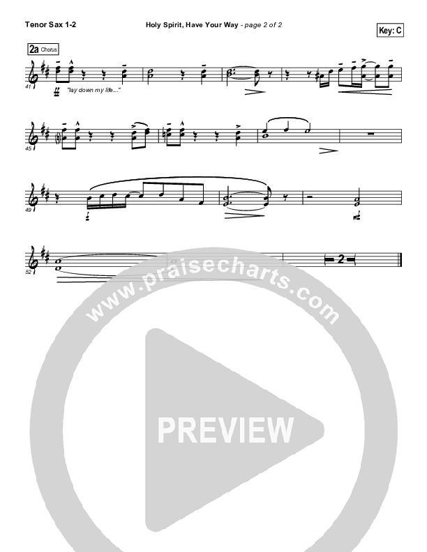 Holy Spirit Have Your Way Tenor Sax 1/2 (Leeland)