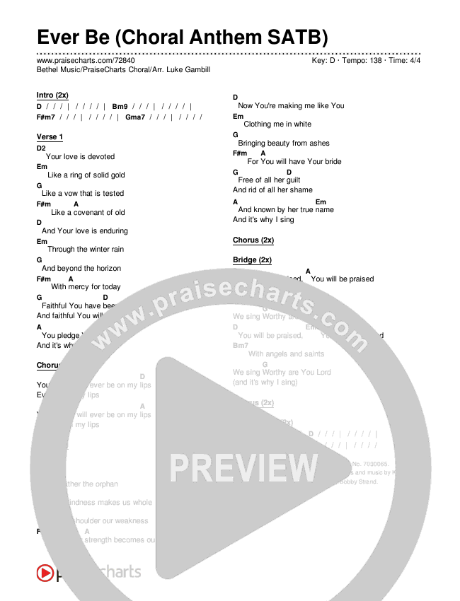 Ever Be (Choral Anthem SATB) Chords & Lyrics (Bethel Music / Arr. Luke Gambill)