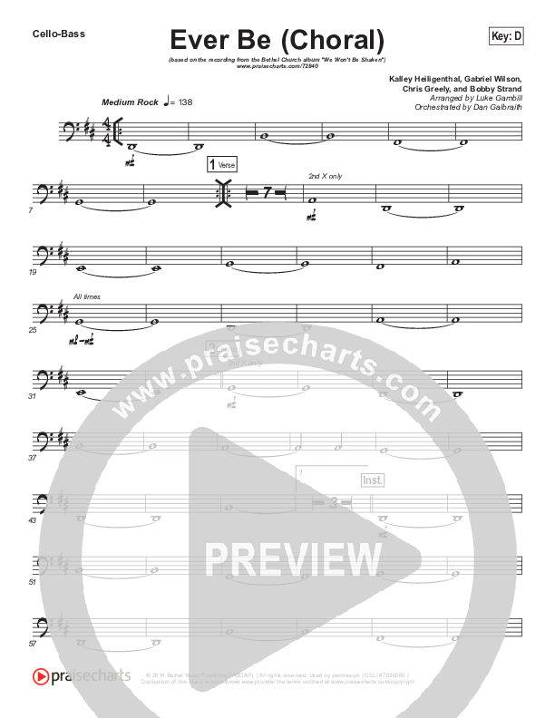Ever Be (Choral Anthem SATB) Cello/Bass (Bethel Music / Arr. Luke Gambill)