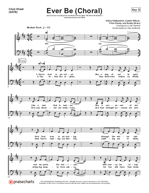 Ever Be (Choral Anthem SATB) Choir Vocals (SATB) (Bethel Music / Arr. Luke Gambill)