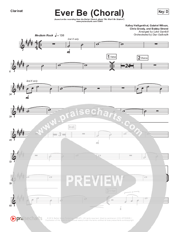 Ever Be (Choral Anthem SATB) Clarinet (Bethel Music / Arr. Luke Gambill)