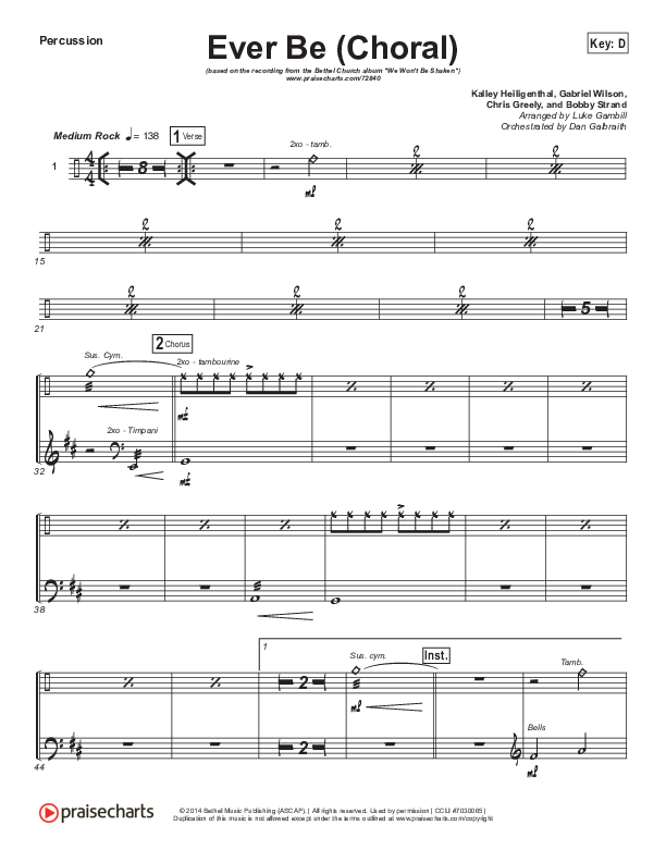 Ever Be (Choral Anthem SATB) Percussion (Bethel Music / Arr. Luke Gambill)