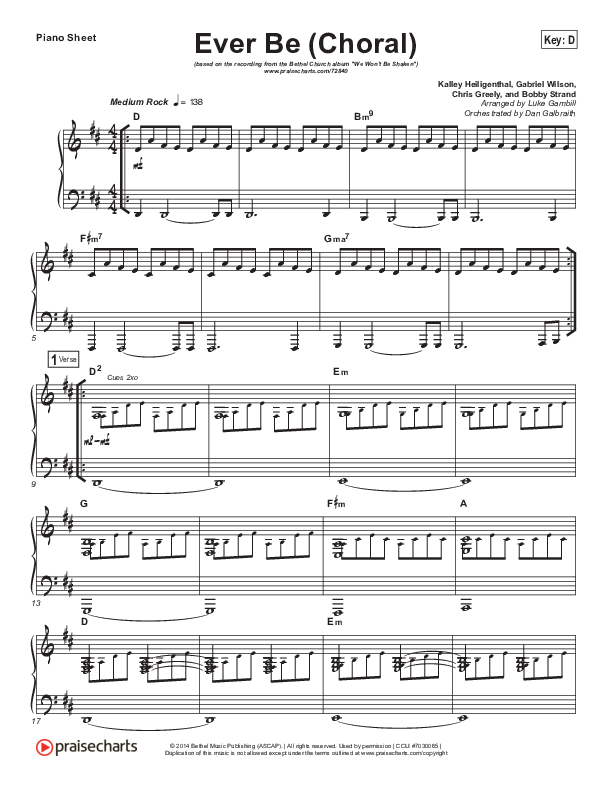 Ever Be (Choral Anthem SATB) Piano Sheet (Bethel Music / Arr. Luke Gambill)