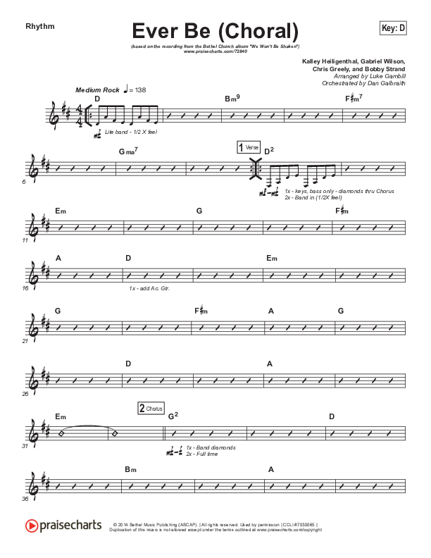 Ever Be (Choral Anthem SATB) Rhythm Chart (Bethel Music / Arr. Luke Gambill)