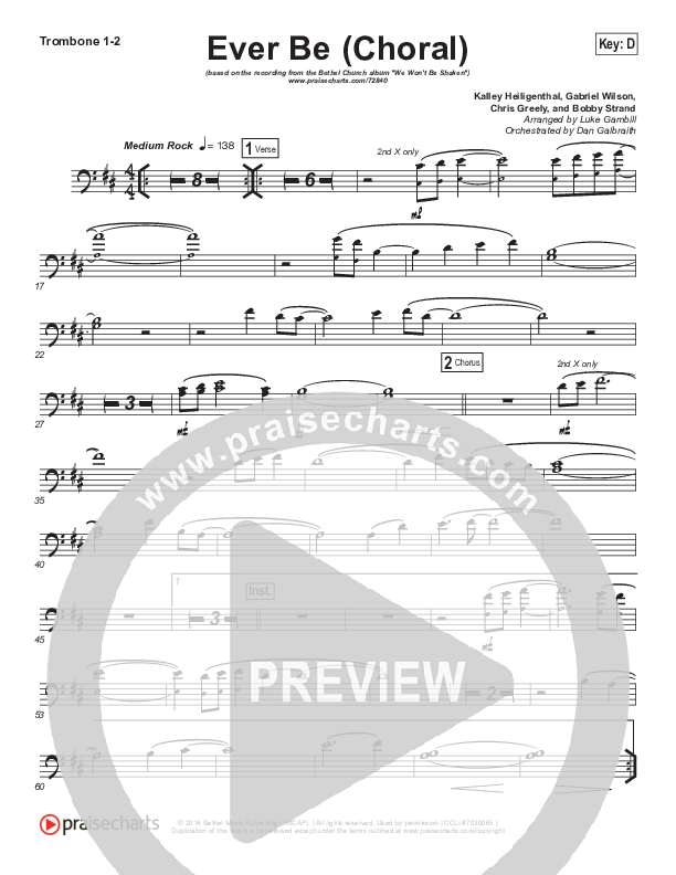 Ever Be (Choral Anthem SATB) Trombone 1/2 (Bethel Music / Arr. Luke Gambill)