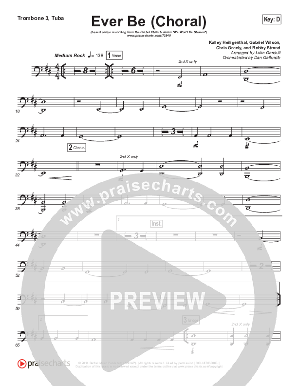 Ever Be (Choral Anthem SATB) Trombone 3/Tuba (Bethel Music / Arr. Luke Gambill)