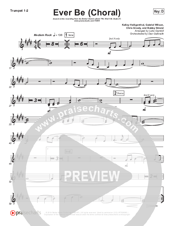 Ever Be (Choral Anthem SATB) Trumpet 1,2 (Bethel Music / Arr. Luke Gambill)