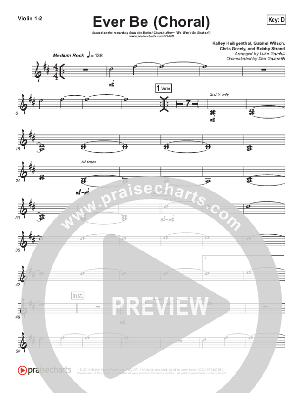 Ever Be (Choral Anthem SATB) Violin 1/2 (Bethel Music / Arr. Luke Gambill)