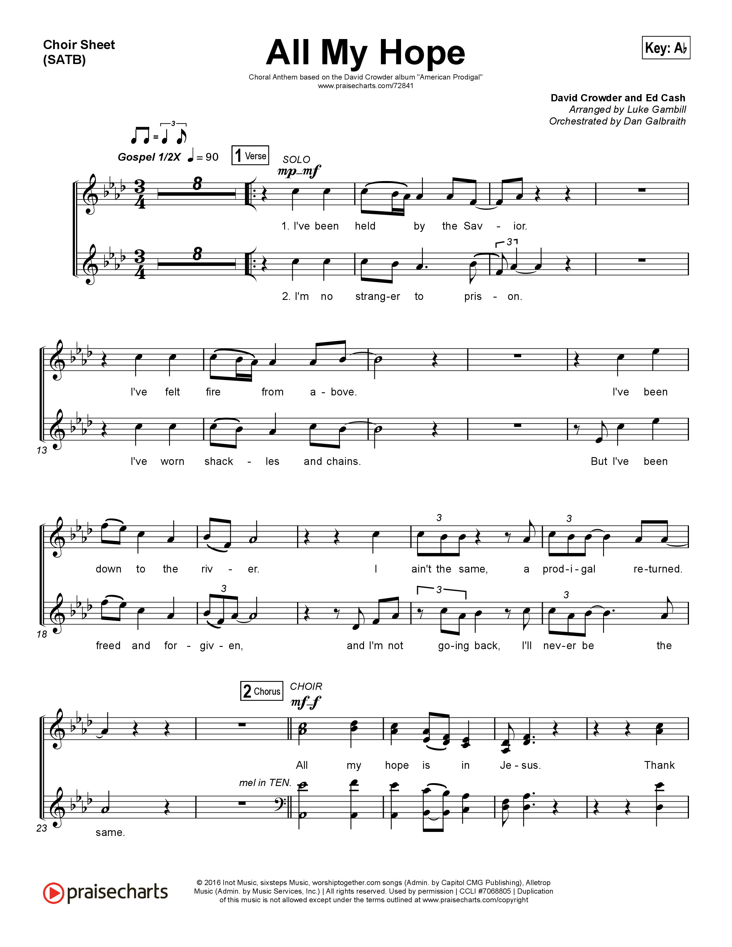 All My Hope (Choral Anthem SATB) Choir Vocals (SATB) (Crowder / Arr. Luke Gambill)