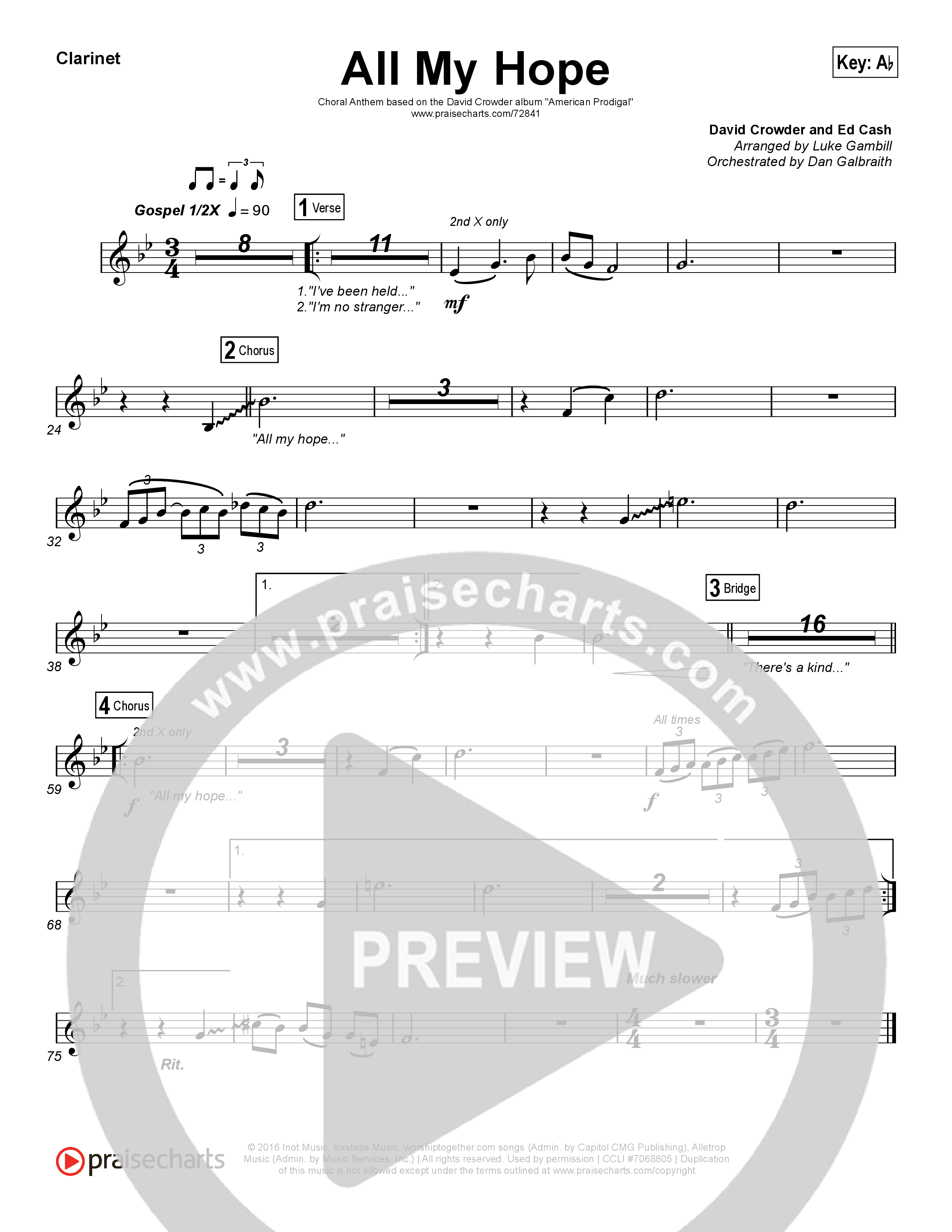 All My Hope (Choral Anthem SATB) Clarinet (Crowder / Arr. Luke Gambill)