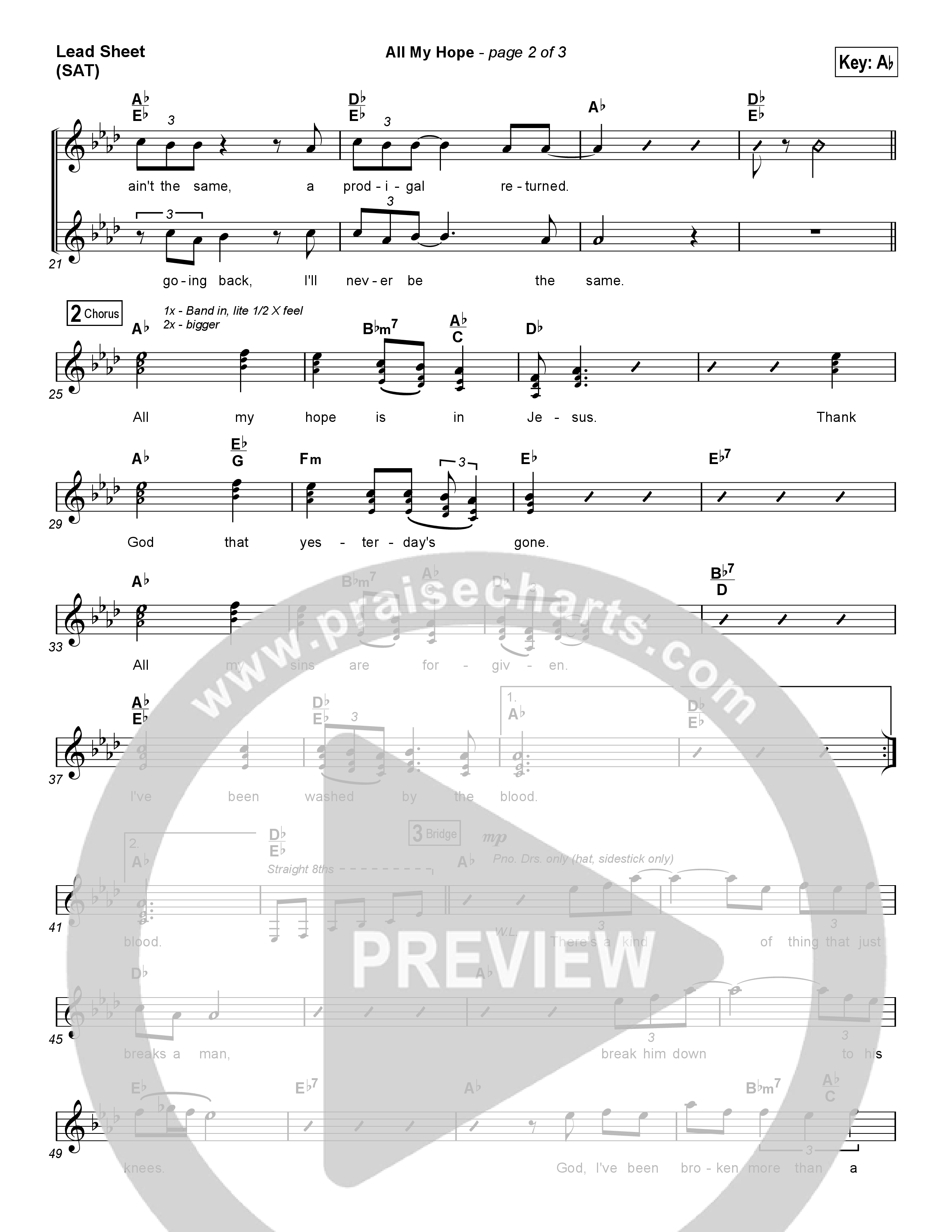 All My Hope (Choral Anthem SATB) Lead Sheet (SAT) (Crowder / Arr. Luke Gambill)