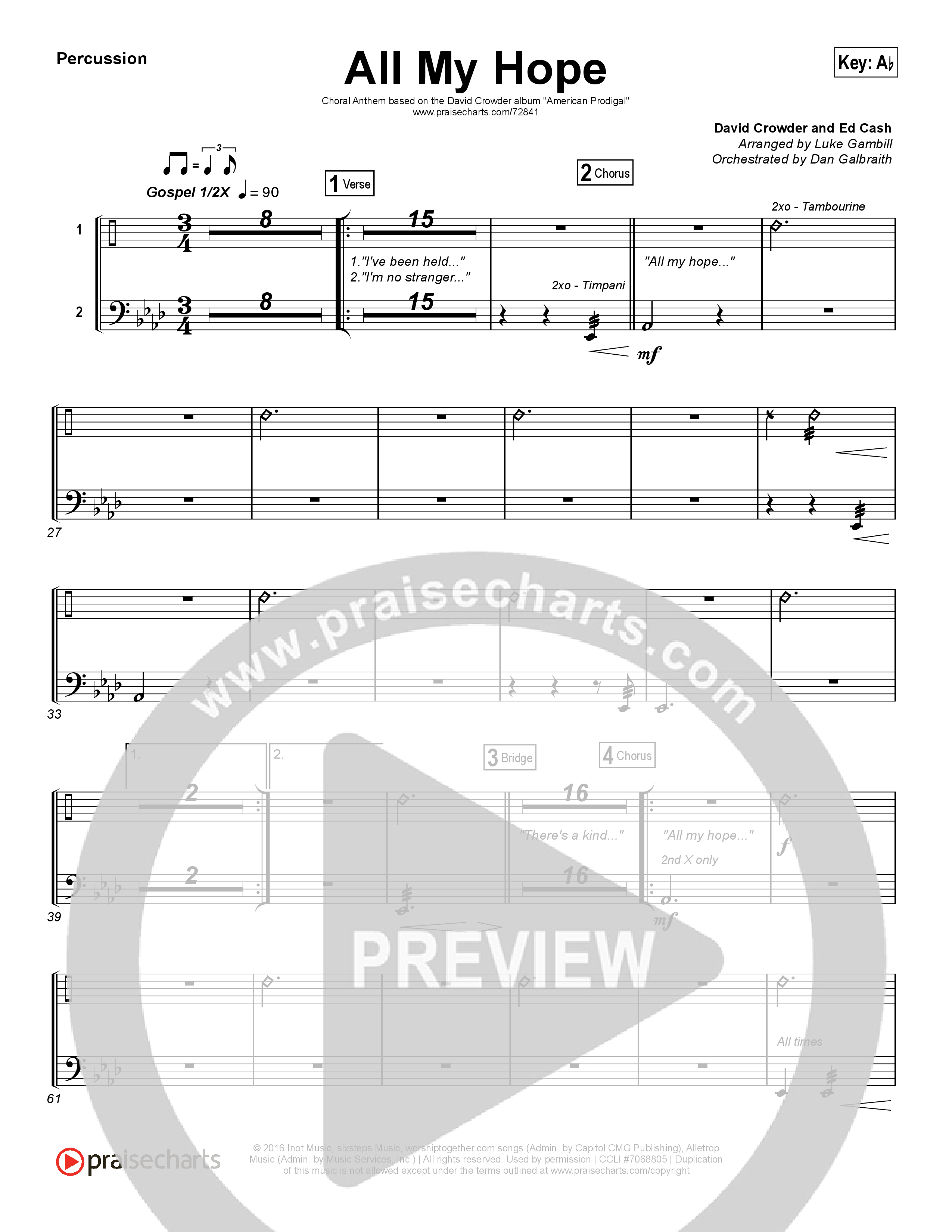 All My Hope (Choral Anthem SATB) Percussion (Crowder / Arr. Luke Gambill)