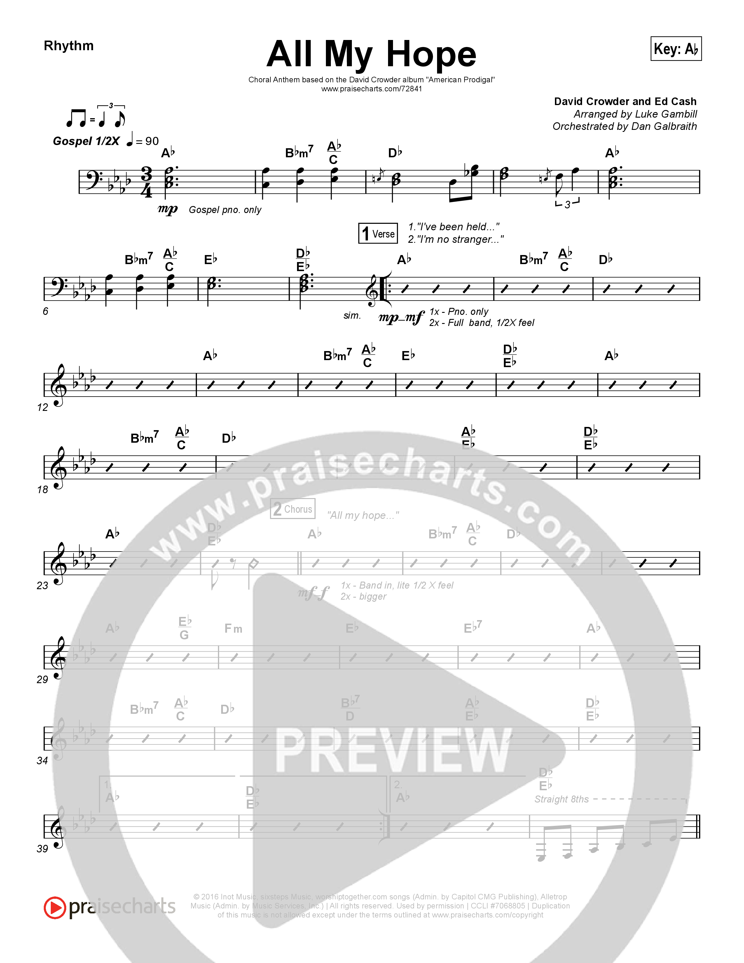 All My Hope (Choral Anthem SATB) Rhythm Chart (Crowder / Arr. Luke Gambill)