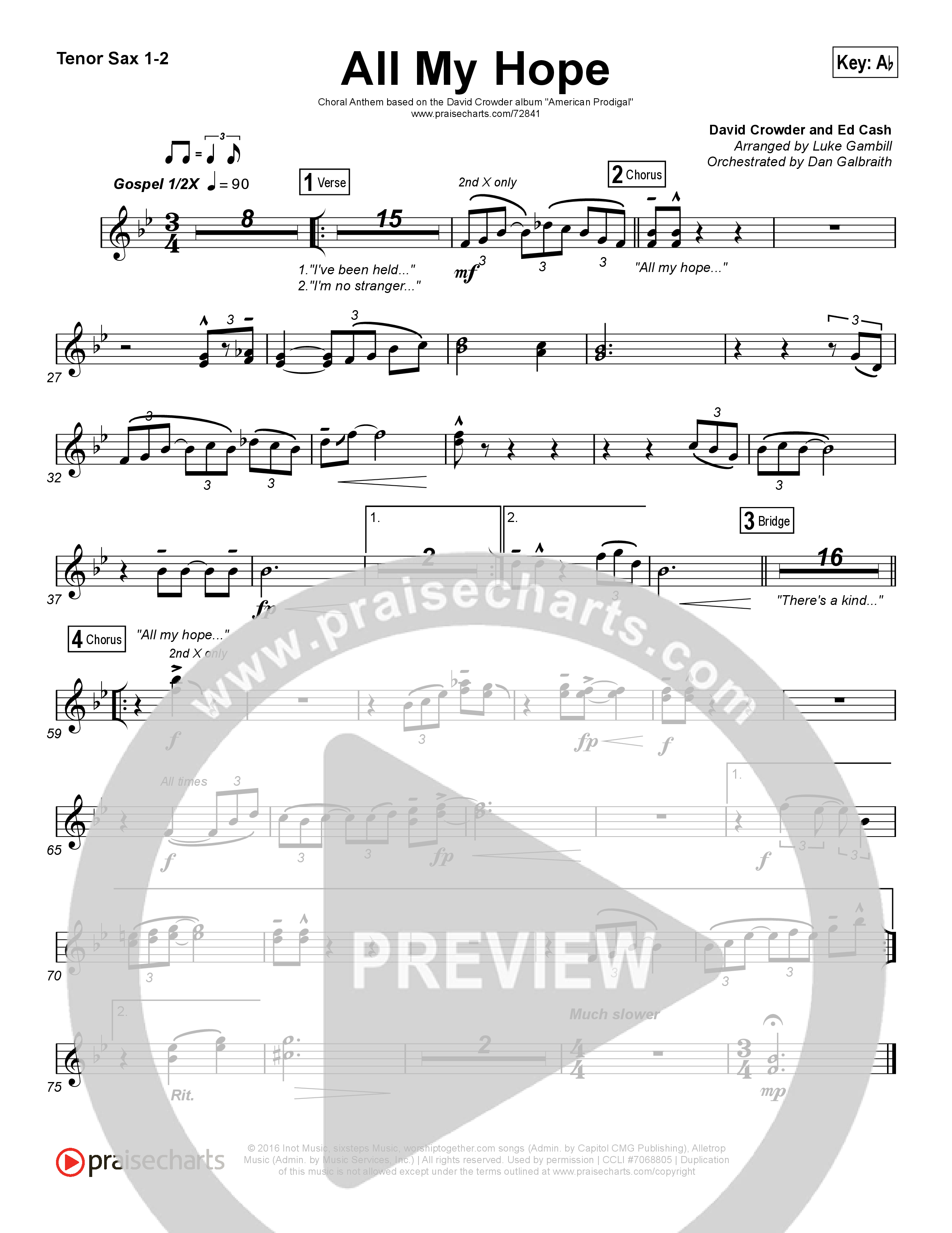 All My Hope (Choral Anthem SATB) Tenor Sax 1/2 (Crowder / Arr. Luke Gambill)