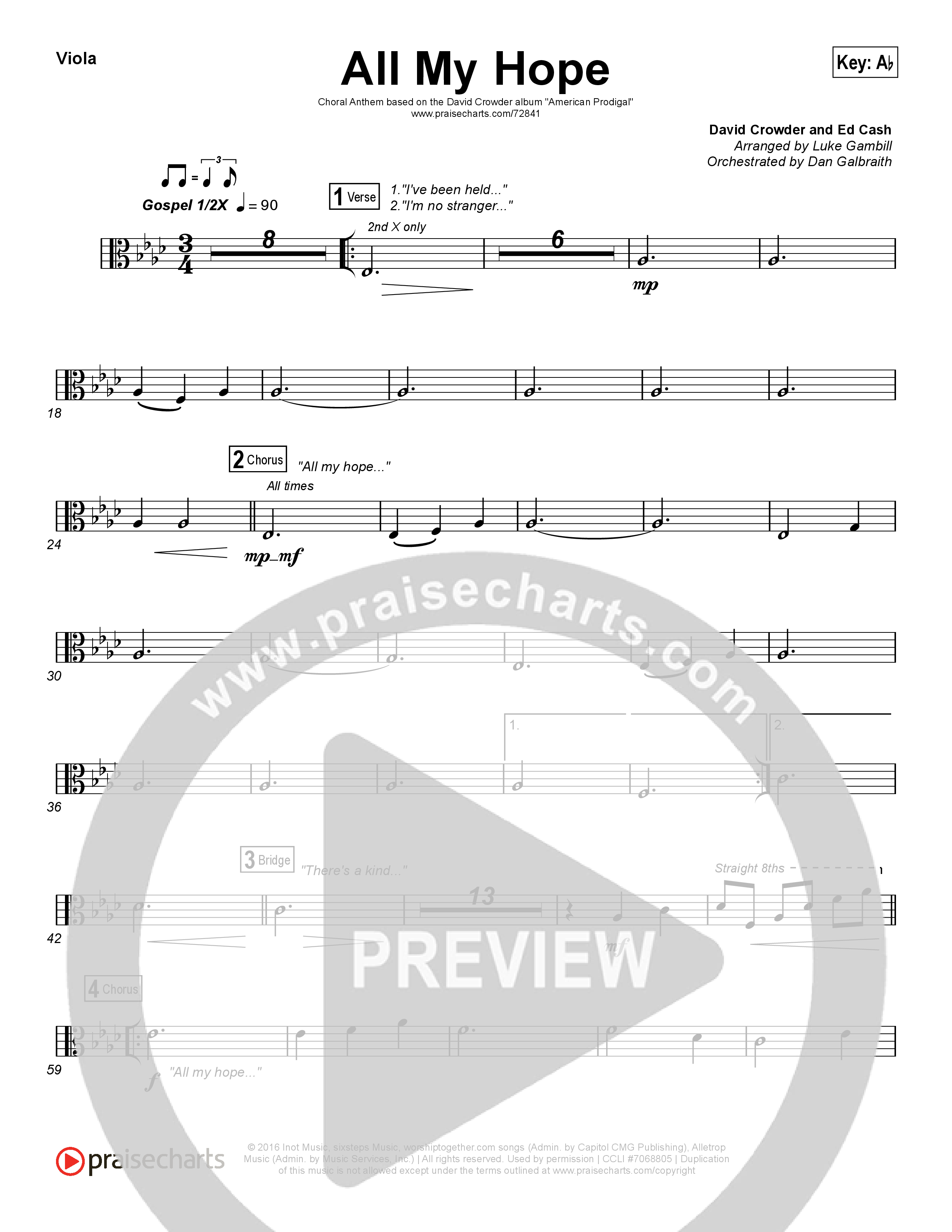All My Hope (Choral Anthem SATB) Viola (Crowder / Arr. Luke Gambill)